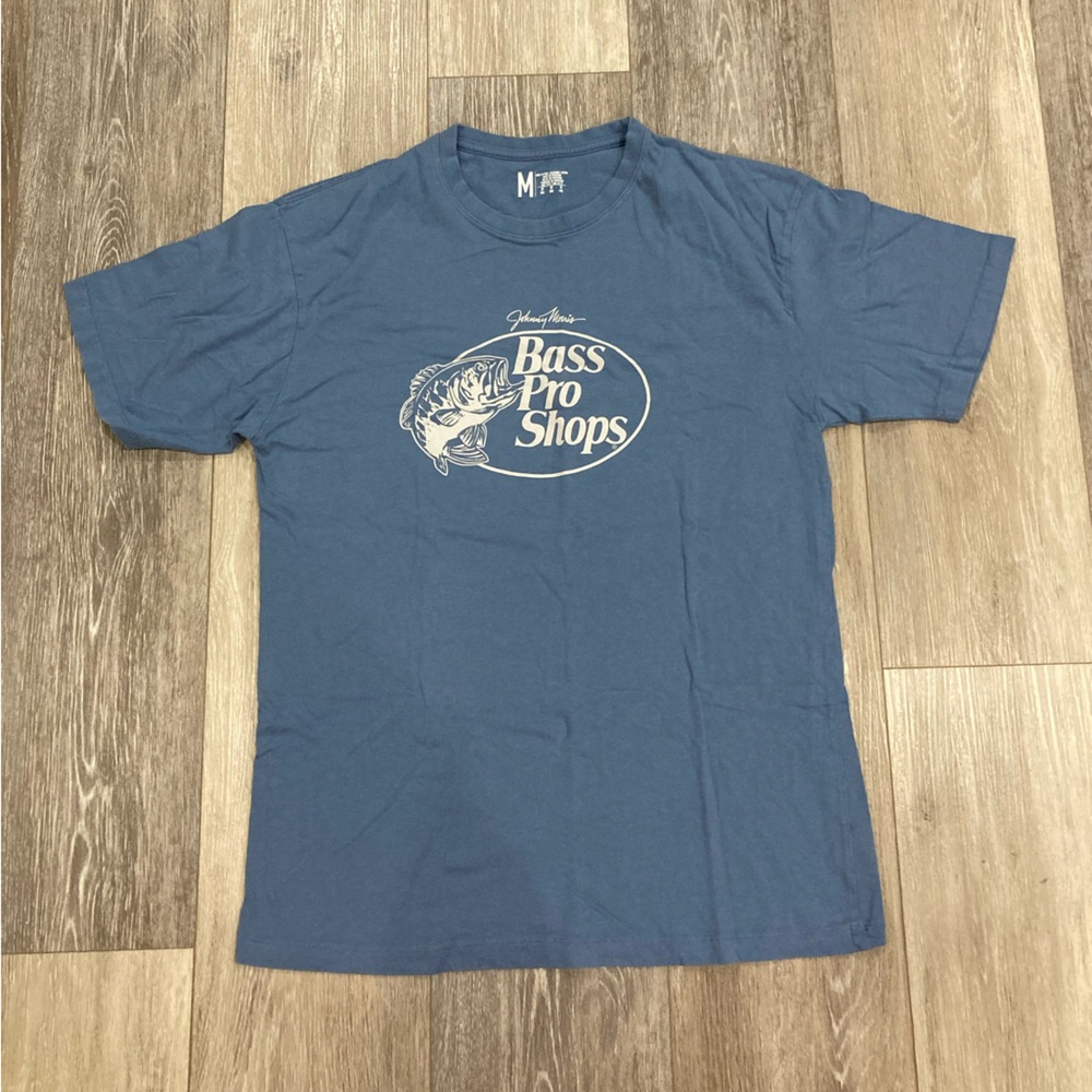 Bass Pro Shops T-Shirt Solid Blue with White Design Medium
